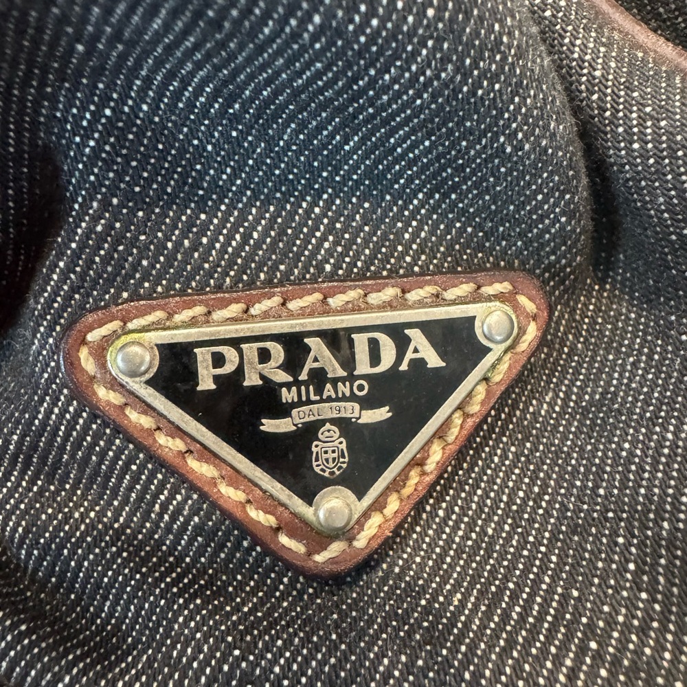 Authentic Prada Dark Denim and Brown Hobo Shoulder Bag - Picture 14 of 16